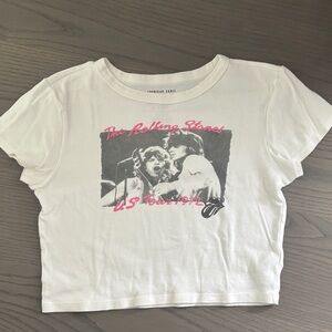 American Eagle Outfitters White Rolling Stones Graphic Tee with Pink Accents